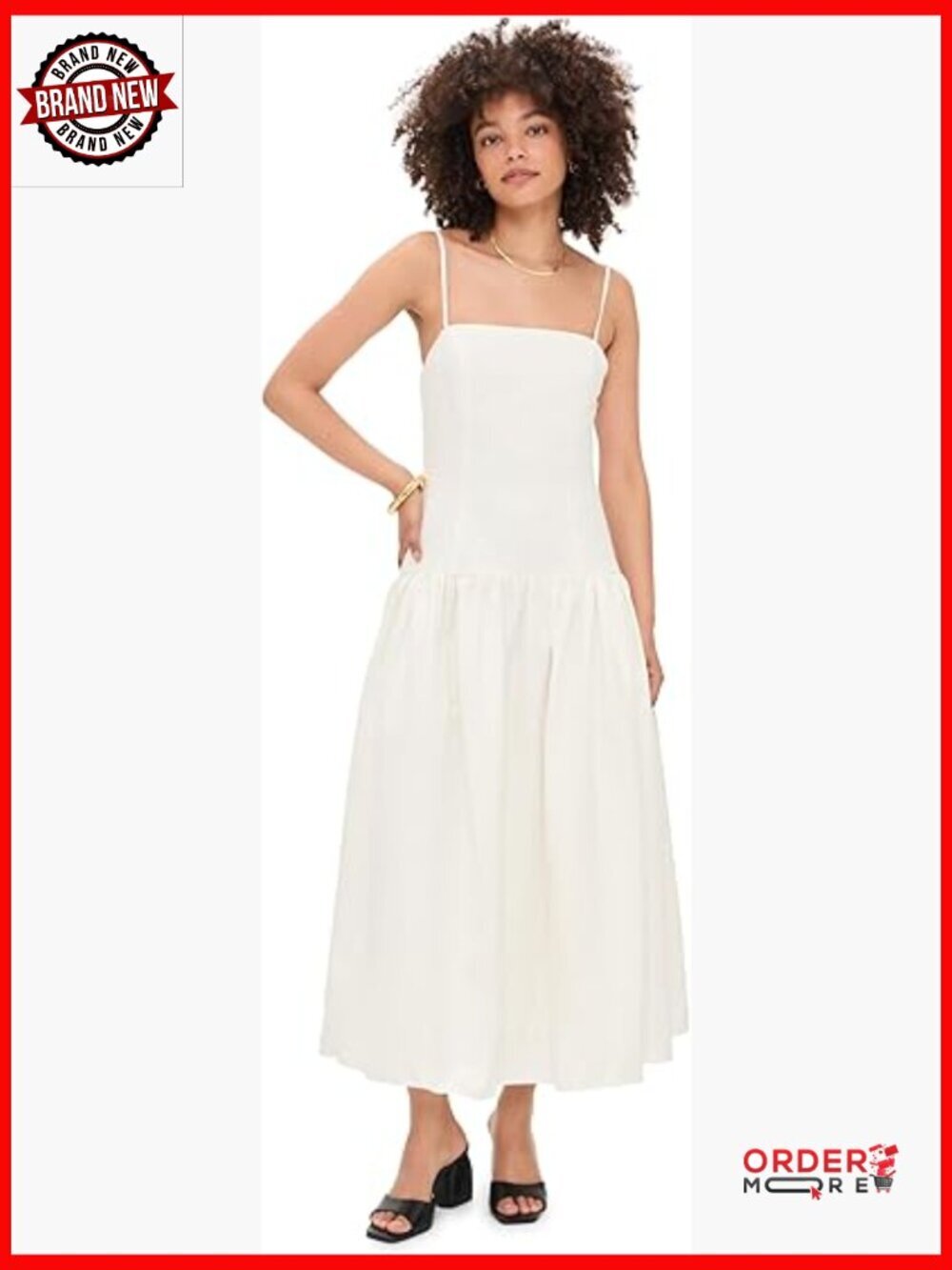 Linen Drop Waist Maxi Dress - Fit & Flare Square Neck